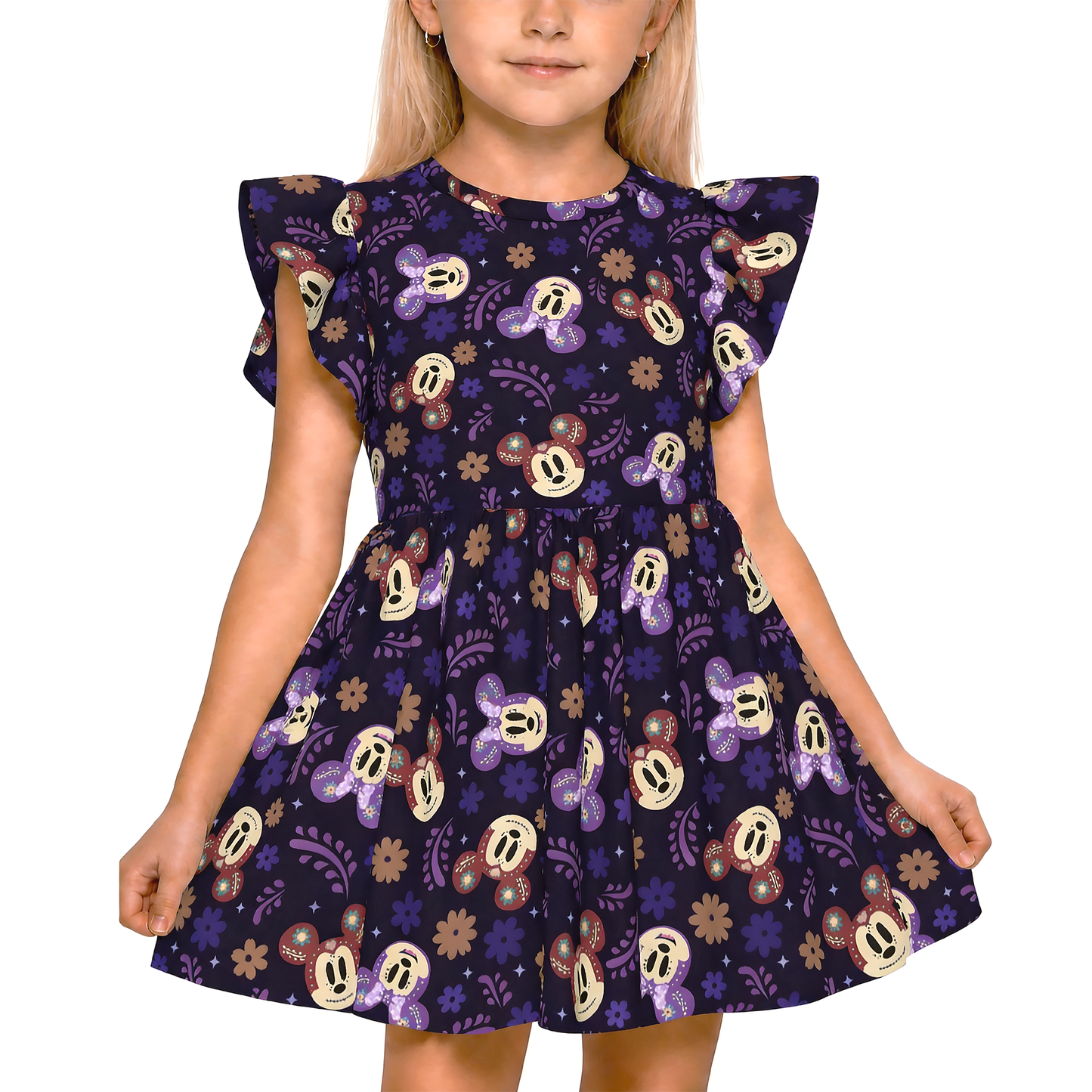 Mickey Minnie Head Girls Ruffle Dress, Mickey Minnie and Coco Pattern Costume