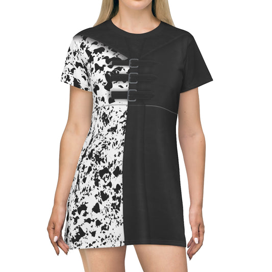 Cruella De Vil Black and White Short Sleeve Dress, Cruella Costume