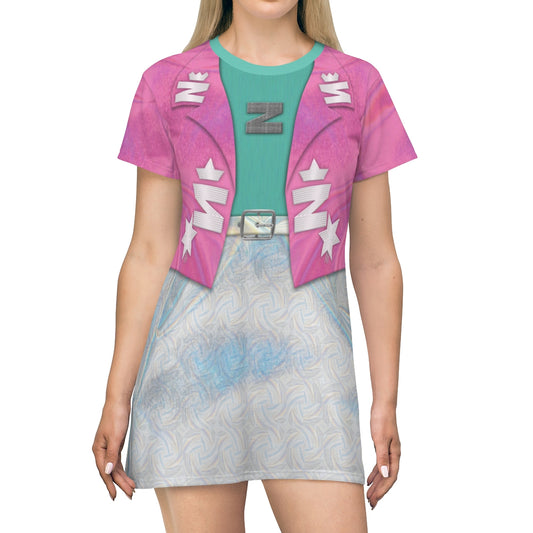 Zenon Kar Turquoise and Pink Short Sleeve Dress, Zenon Costume